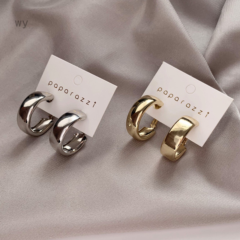 Bông Tai Hình Tròn Cỡ Lớn Bằng Kim Loại Màu Vàng Phong Cách Hàn Quốc Thời Trang