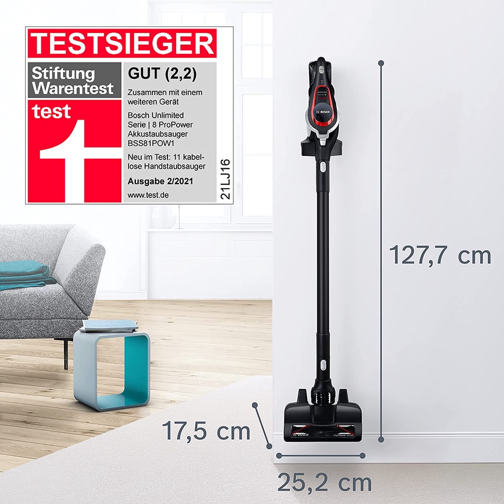 Máy Hút Bụi Không Dây Bosch Unlimited ProPower Series 8 BSS81POW1, Lực Hút Mạnh, Hiệu Suất Cao, Nhập Đức, BH 12 Tháng