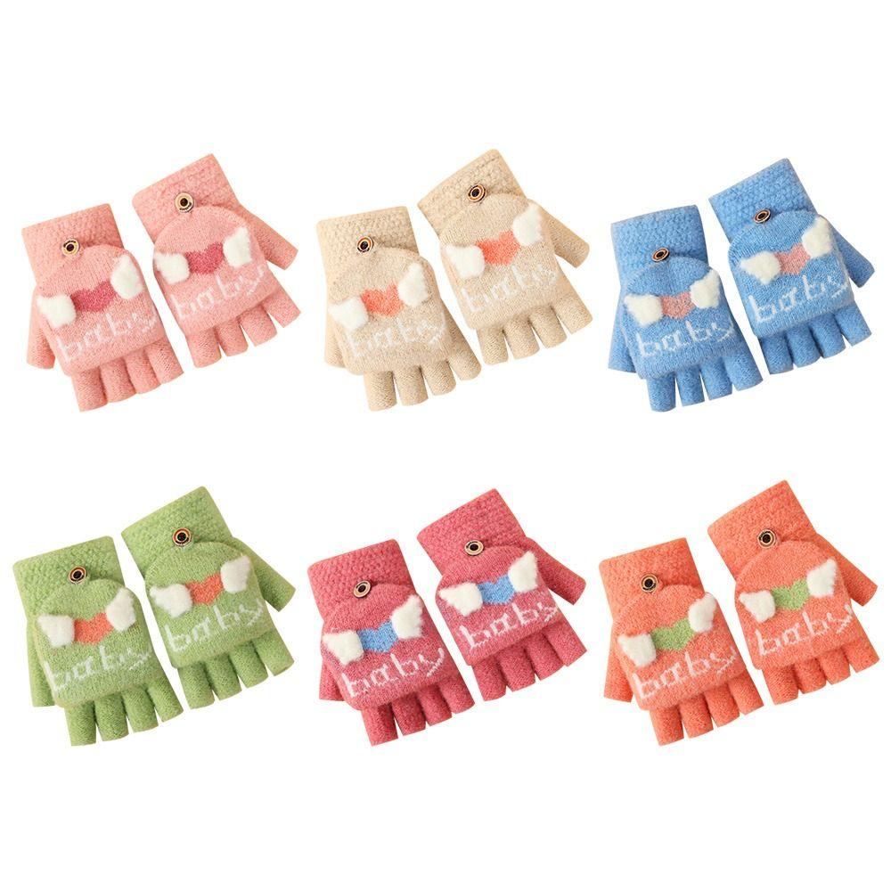 Găng Tay Dệt Kim Hở Ngón Giữ Ấm Mùa Thu Đông Dễ Thương