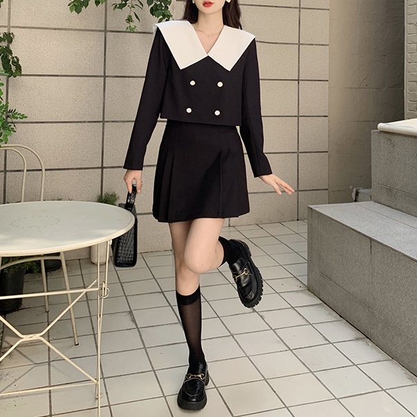 (HÀNG SẴN) ÁO CỔ V TAY DÀI CÓ ĐÚP LÓT ĐỨNG FORM PHỐI CỔ HẢI QUÂN, AÓ KHOÁC TIỂU THƯ CAO CẤP