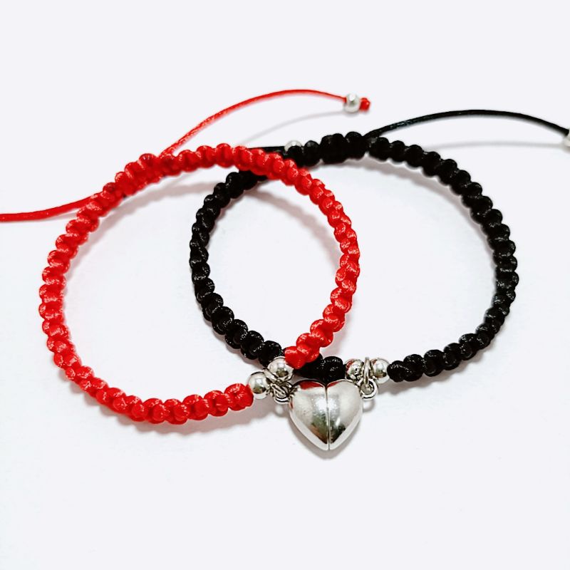 Vòng tay cặp nam nữ, vòng đôi tình yêu nam châm trái tim đan dây dù nhiều màu sắc có thể điều chỉnh.