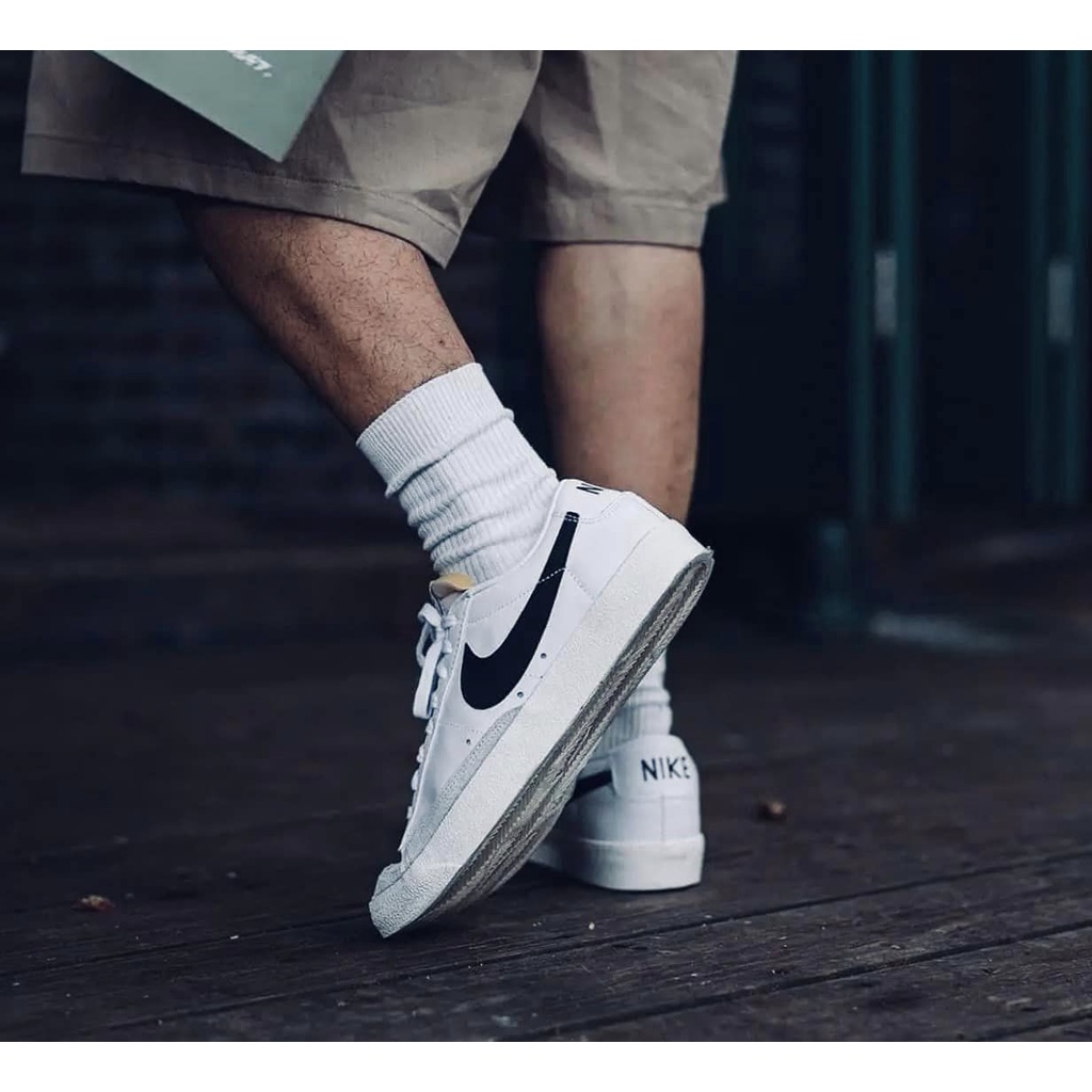 Giày_Nike Blazer Mid 77 low, Vintage White Black - Giày Sneaker Nam Nữ Trắng Đen Cổ Thấp, Cao Thể Thao Full Box Bill
