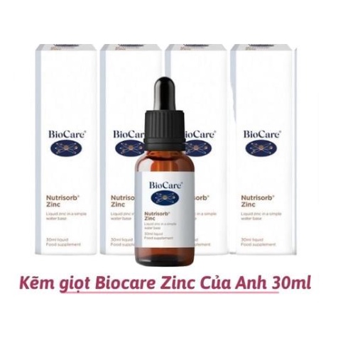 Biocare Kẽm nước Nutrisorb ZinC (30ml) tăng đề kháng, giảm biếng ăn, Anh