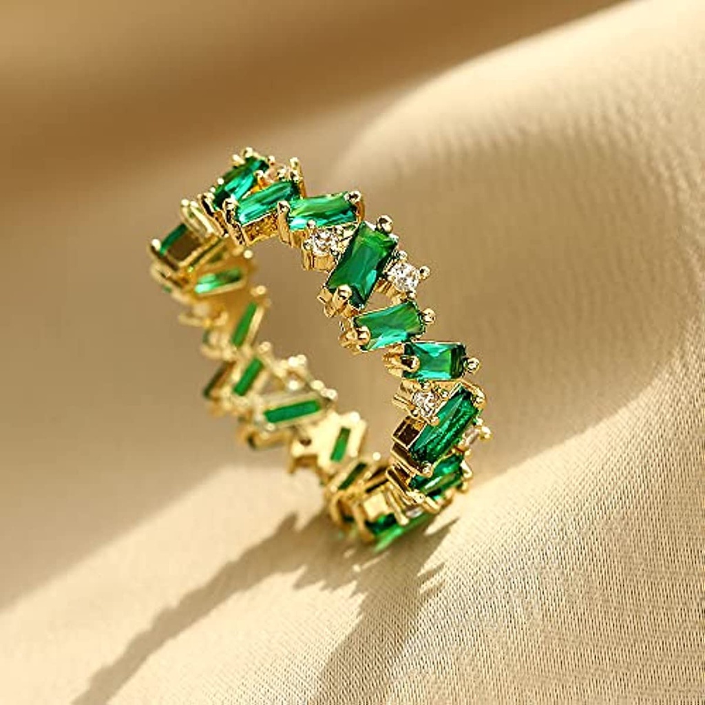 Nhẫn Đính Hôn Đính Đá Ngọc Lục Bảo Màu Xanh Lá / Vàng Sang Trọng Cho Nữ JP5