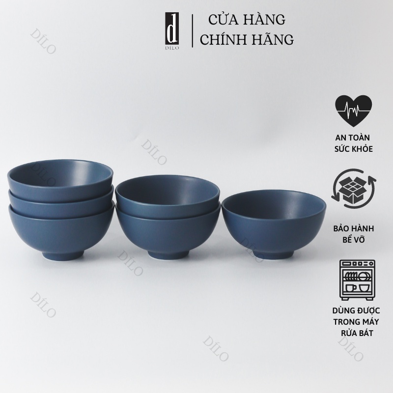 Bộ bát cơm sứ xanh navy 6 và 10 món - Set chén ăn cơm đẹp cao cấp Dílo - Vỡ 1 đổi 1