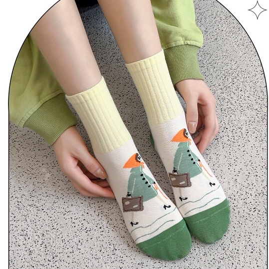 Vớ tất cổ trung vịt gấu cô gái chất dày tag ngang