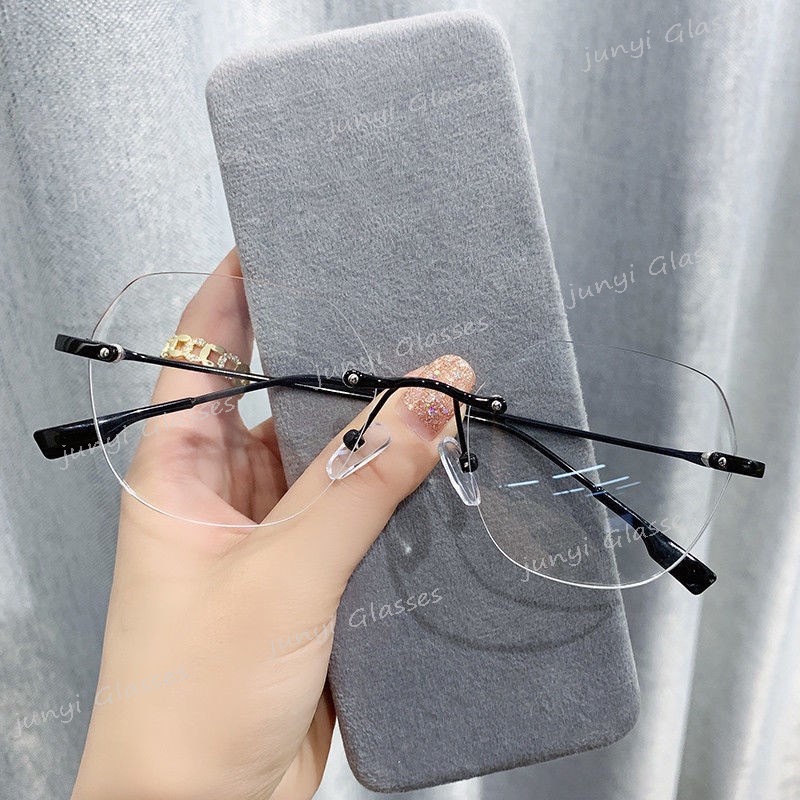 Mắt Kính Không Gọng Vuông Bằng Kim Loại Chống Tia Bức Xạ Chống Ánh Sáng Xanh Máy Tính Phong Cách Hàn Quốc Cho Nam Và Nữ