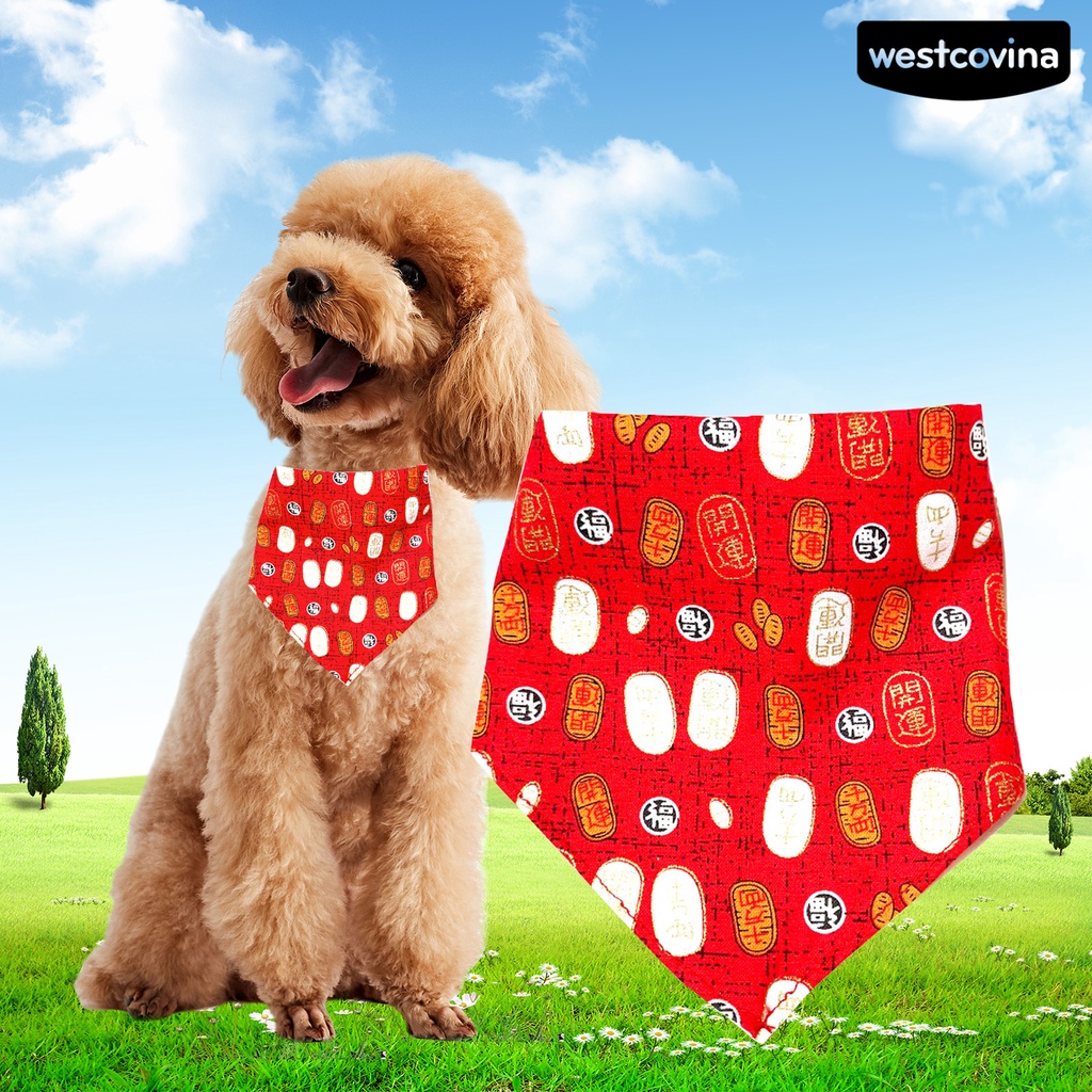 [COD]♘Yếm Đeo Cổ Hình Tam Giác In Họa Tiết Mừng Năm Mới Có Thể Điều Chỉnh Cho Thú Cưng