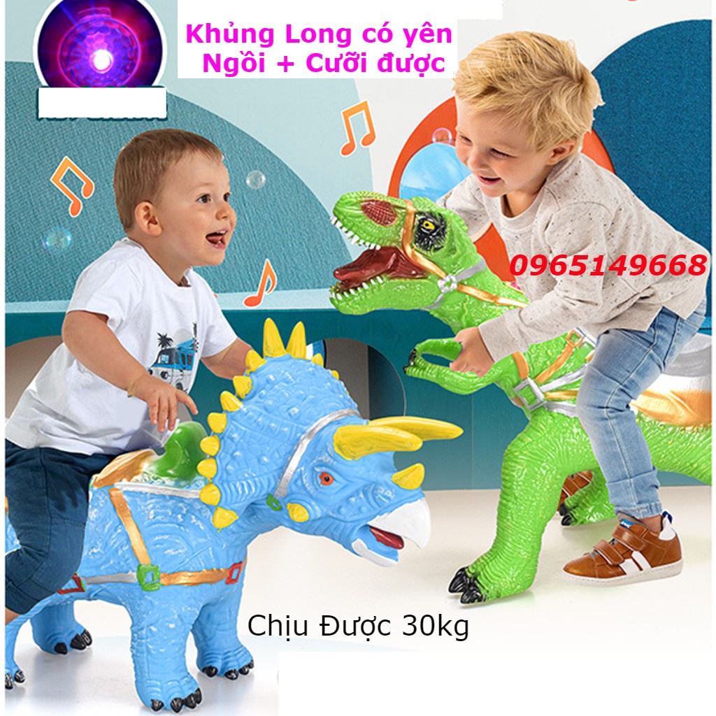 Đồ chơi khủng long 80cm có Yên bằng nhựa mềm nhồi bông cho Bé ngồi, cưỡi an toàn