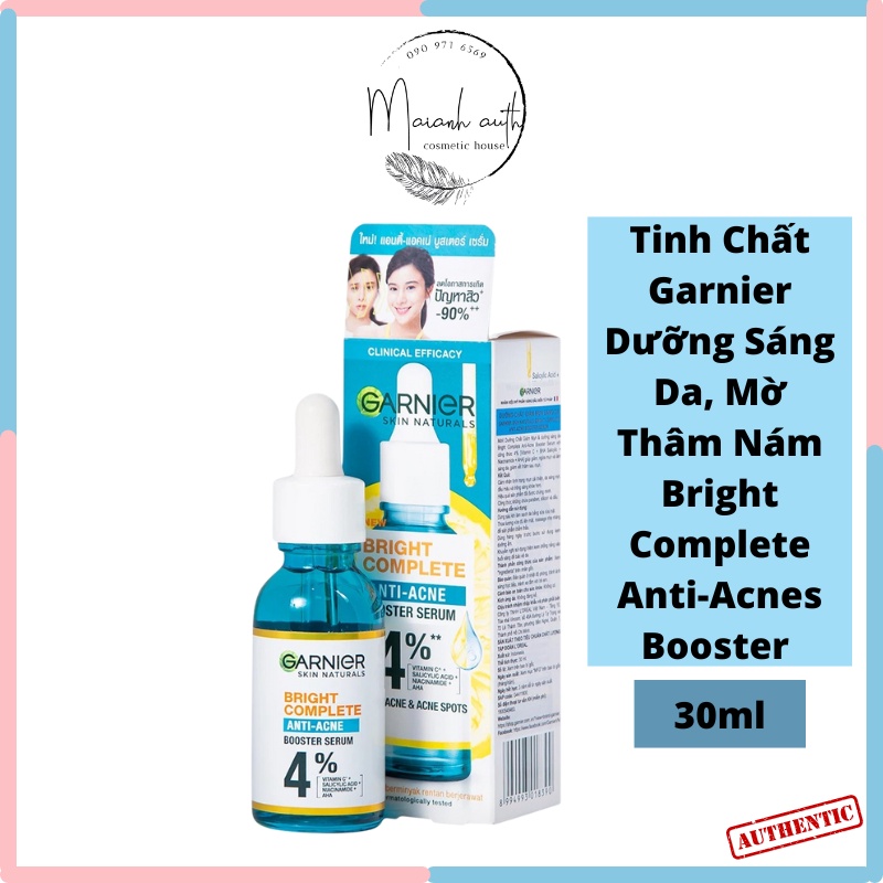 Tinh Chất Garnier Giảm Mụn Mờ Thâm Cho Da Dầu, Mụn Bright Complete Anti-Acnes Booster Serum 30ml