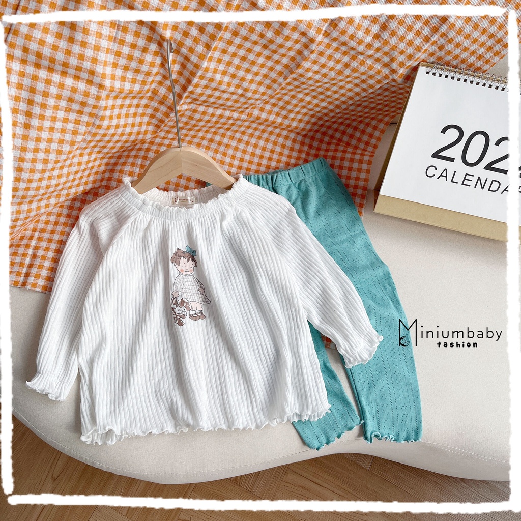 Bộ đồ dài tay quần dài thu đông baby girl cho bé gái chất liệu 100% cotton, quần áo trẻ em Minium-SB1334