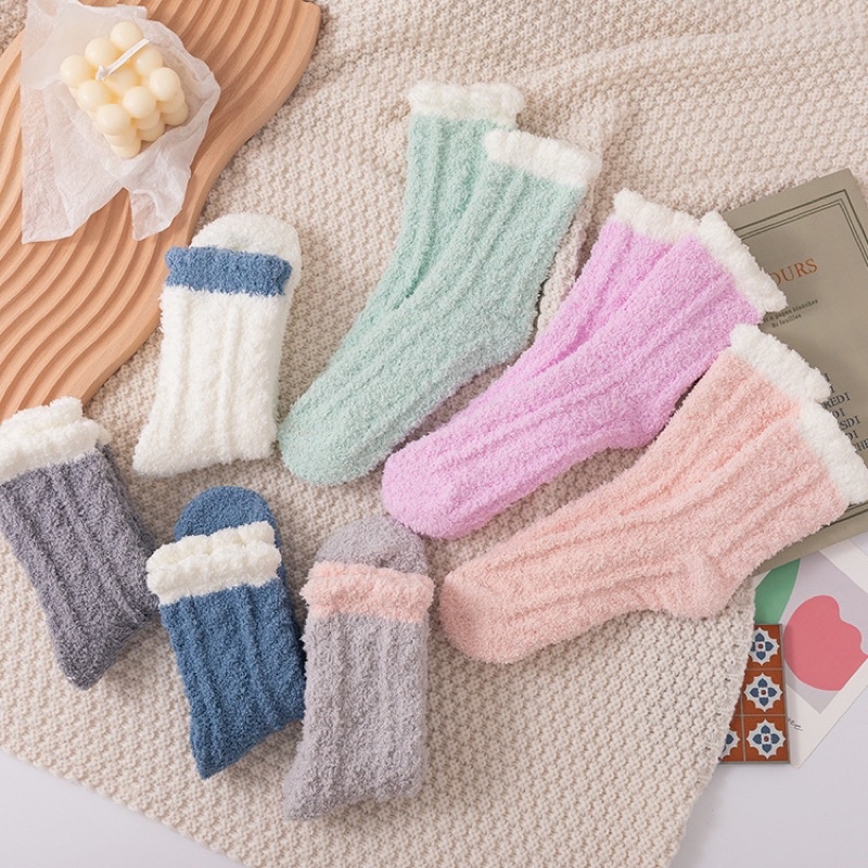 Vớ Lông Cừu San Hô Dày Dặn Giữ Ấm Mùa Thu Đông Phong Cách Nhật Bản Cho Nữ