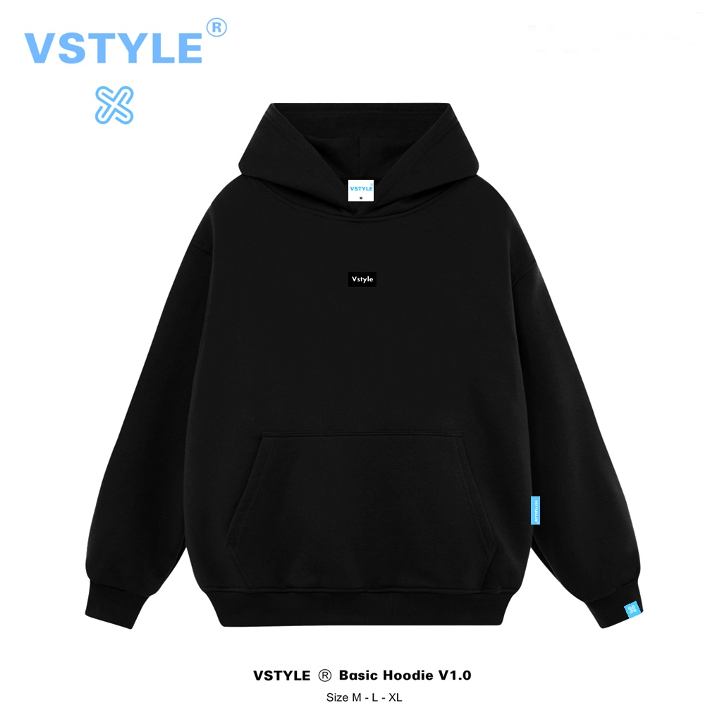 (FULL BOX) Áo Hoodie Basic Logo Vstyle Unisex Local Brand - Đen