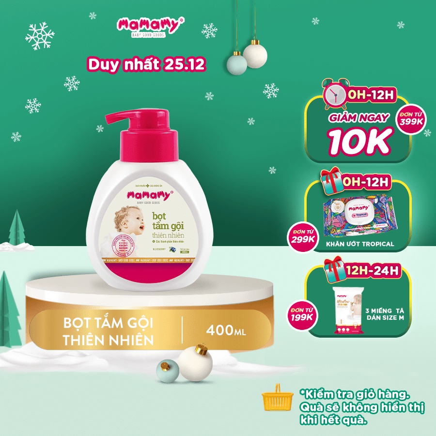 Bọt tắm gội thiên nhiên siêu kháng khuẩn dưỡng ẩm Mamamy Blueberry/Fancy/Floral/Rashberry bảo vệ làn da bé 400ml