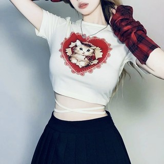 ÁO CROPTOP MÈO ĐỎ QUẤN EO BG