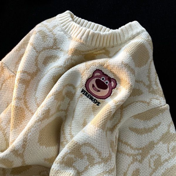 Áo Sweater Cổ Tròn Dáng Ôm In Hoạt Hình Gấu Dâu Tây Kiểu Nhật Bản Thời Trang Thu Đông Cho Nữ