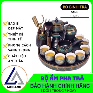 Bộ Ấm Pha Trà Cối Xay Hoa Văn Lòng Chén Trắng Được Chế Tác Từ Gốm Sứ Cao Cấp Tặng Kèm Hộp Quà Và Túi