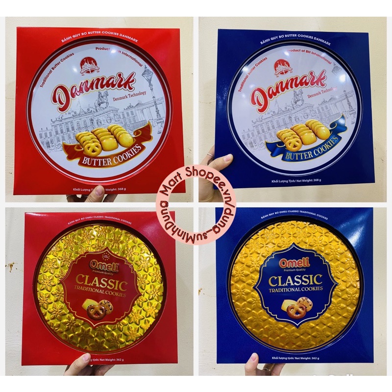 Bánh quy bơ hộp thiếc Danmark và Classic Omeli