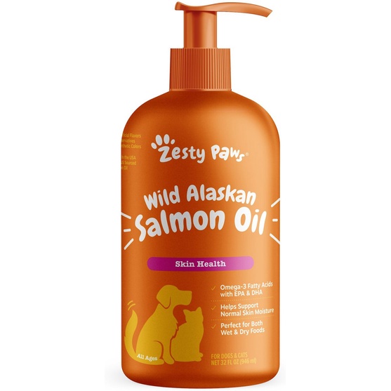 Dầu cá hồi cho chó mèo, Zesty Paws Wild Alaskan Salmon Oil, dưỡng lông, đẹp da, giảm rụng lông