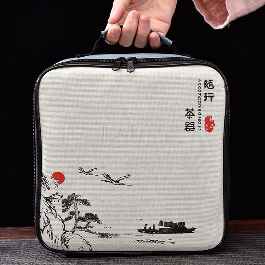 Bộ Ấm Chén Uống Trà Tử Sa Du Lịch 12 Món Kèm Khay Đựng Túi Đựng Cao Cấp,Thiết Kế Sang Trọng Làm Quà Biếu Tặng