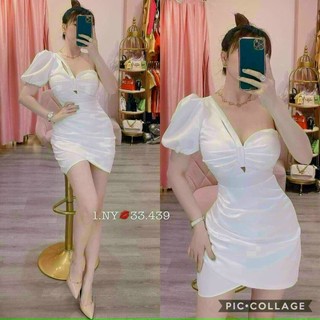 Đầm body 1 tay( có mút) thời trang nữ đi tiệc chất umi 1 tay ngắn tạo nếp nhún giữa ngực dài mini ôm sát tôn dáng