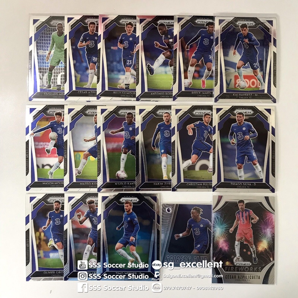 Set thẻ cầu thủ Chelsea 2021-22 Prizm Fireworks Scorers Club Azpilicueta Mendy Premier League