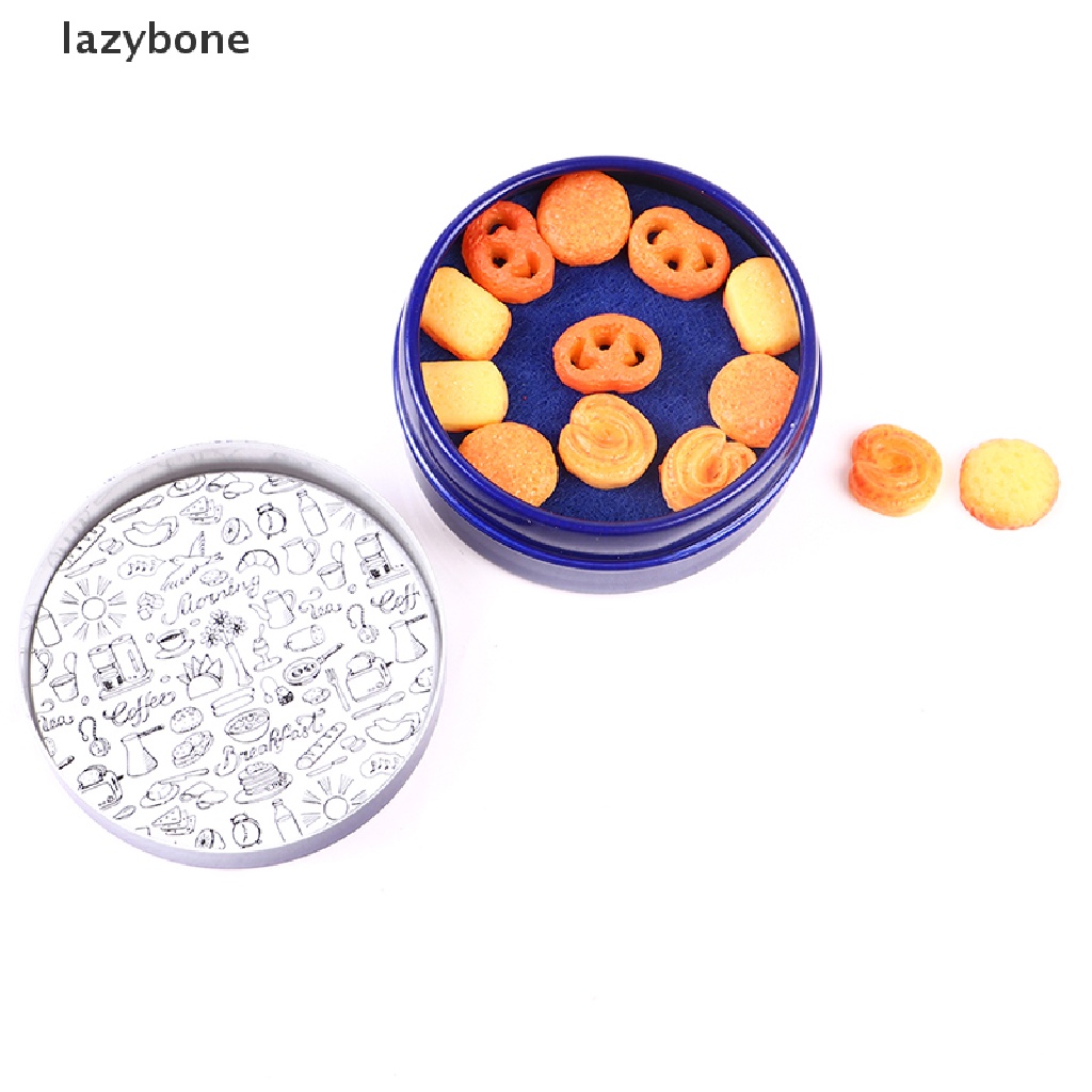 1 Hộp Thiếc Đựng Bánh Quy Màu Xanh Dương Tỉ Lệ 1 / 12 Trang Trí Nhà Búp Bê