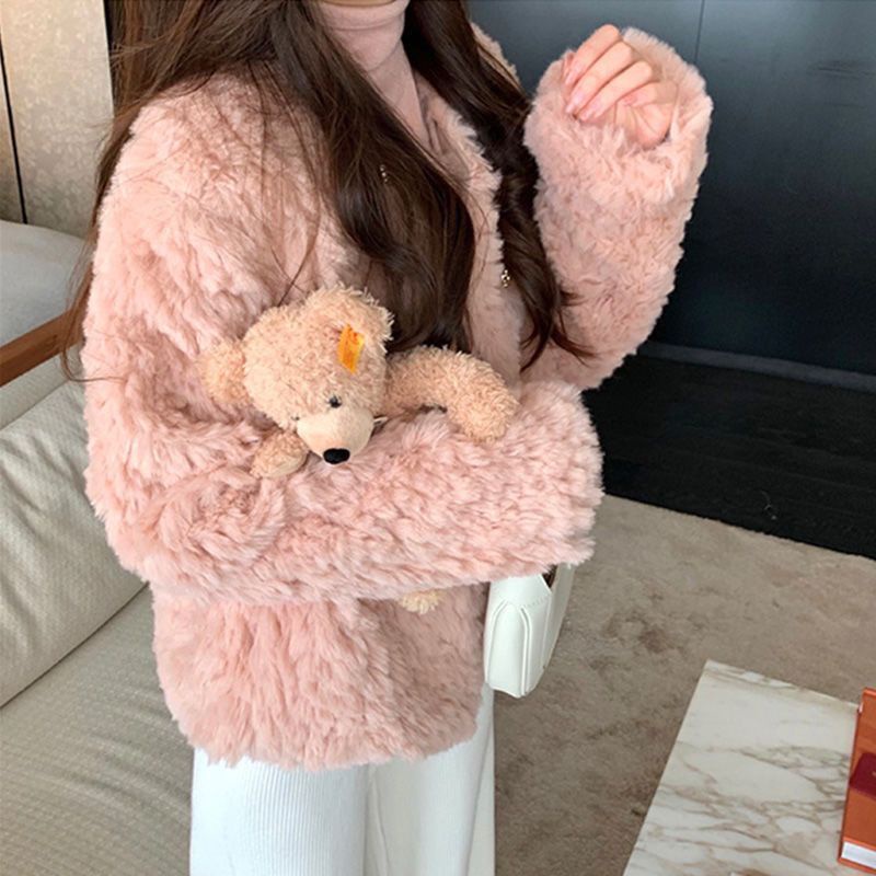 [S N ph m m] Áo Khoác Lông Thỏ Mềm Mại Dáng Rộng Phong Cách Thu Đông Mới Hợp Thời Trang Cho Nữ