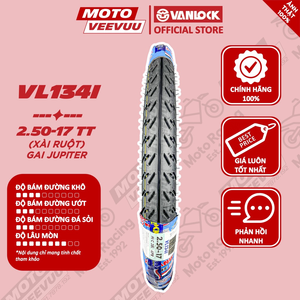 Vỏ lốp xe máy VANLOCK 2.50-17 TT VL134I 4PR Gai Jupiter Lốp xài ruột