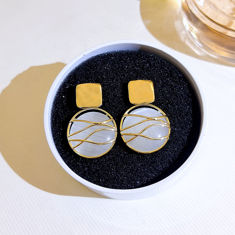 [Jiudoulan] Bông Tai Đá Opal Hình Tròn Phong Cách Retro Hàn Quốc Thanh Lịch Thời Trang Dành Cho Nữ