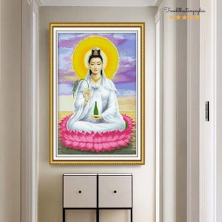 Tranh thêu chữ thập quan thế âm bồ tát 48cm x 72cm
