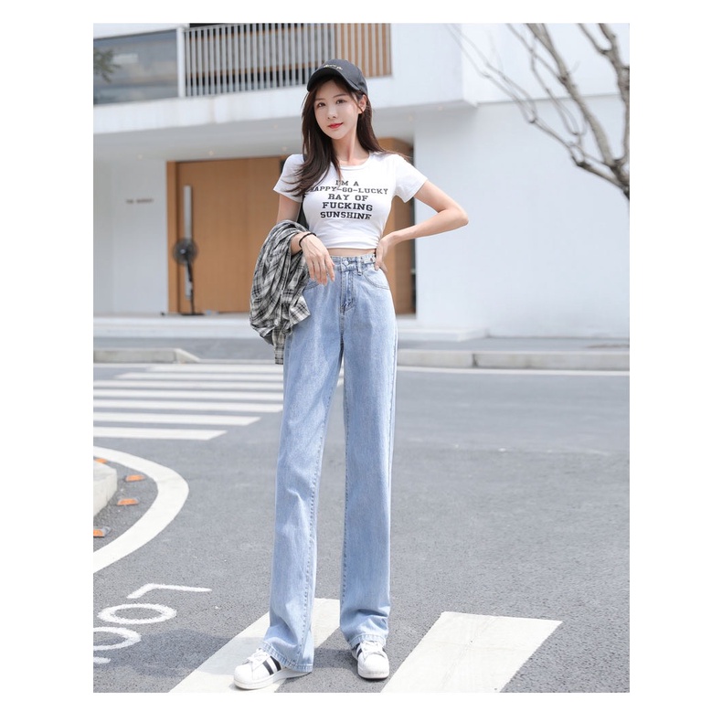 Quần bò nữ suông ống rộng, quần jean ống đứng cạp cao kiểu baggy chất đẹp 3 màu xanh, đen khói