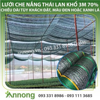 Lưới Che Nắng Thái Lan Khổ 3m Che Phủ 70% (lưới che nắng cây trồng, lưới che nắng chắn nắng ban công)