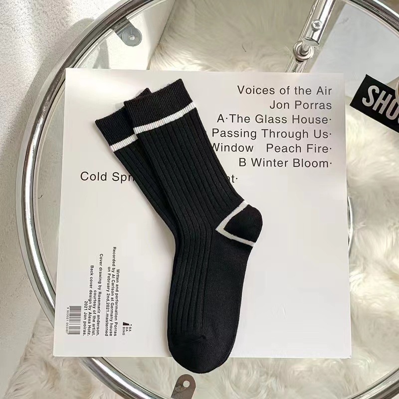 Vớ Cotton Cổ Cao Họa Tiết Kẻ Sọc Màu Sắc Đơn Giản Thời Trang Xuân Thu Cho Nữ