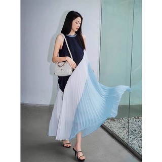 đầm maxi voan xếp ly phối màu qccc