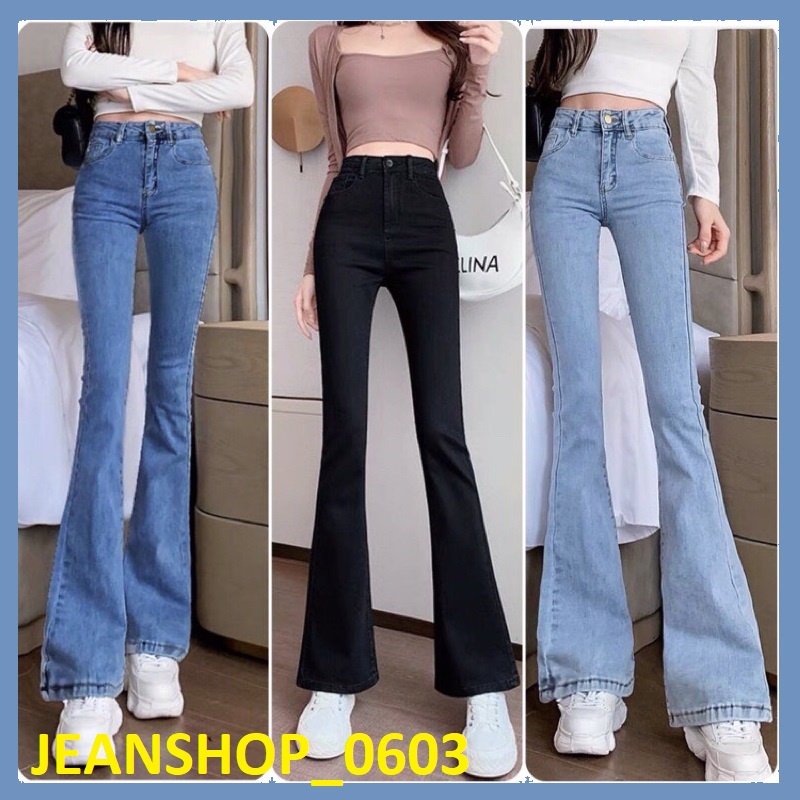 Quần bò jean nữ ống loe, đứng rộng suông xuông co giãn jeans cạp cao jeanshop_0603 ms04