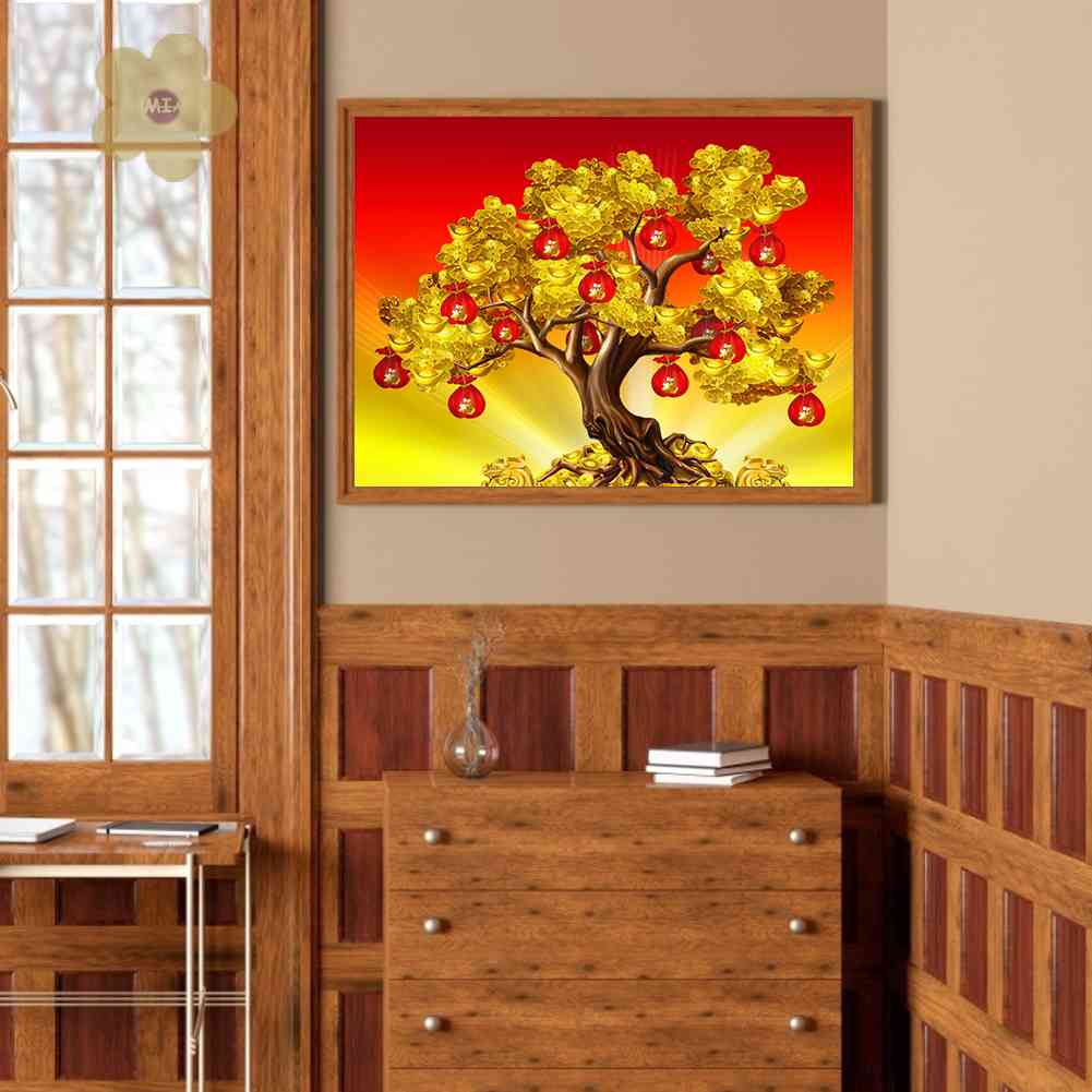 Tranh Đính Đá Kim Cương Toàn Bộ 5D DIY Hình Vẽ Cây Tiền