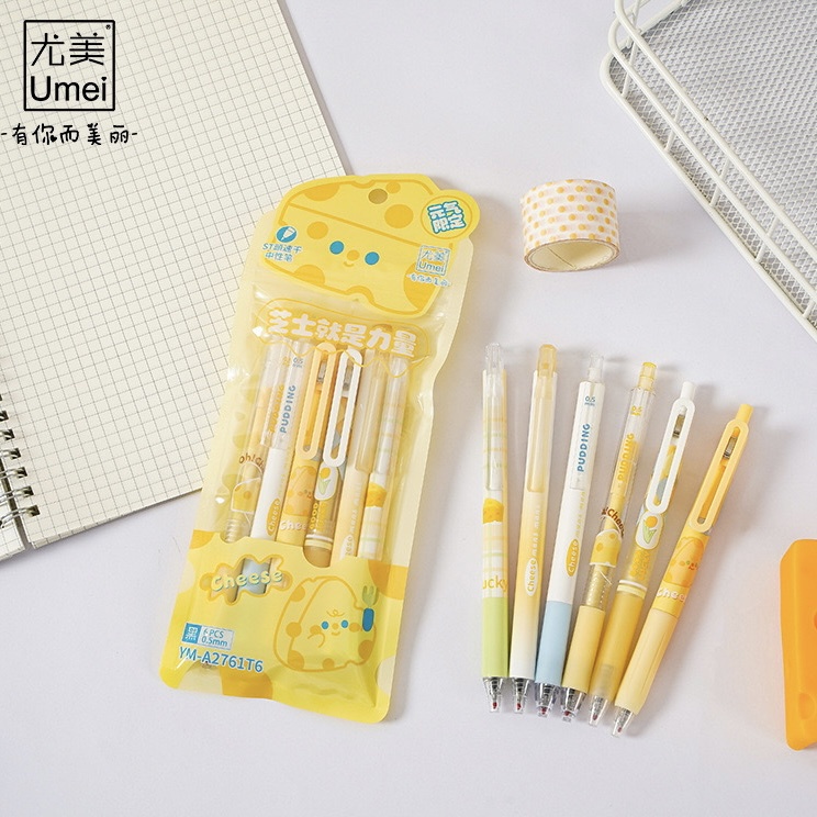 Bút Gel Đen Bấm UMEI Ngòi Kim 0.5 mm; có Thanh Cài Pudding & Cheese