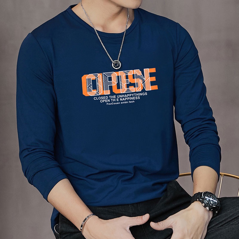 Áo Thun Tay Dài Cổ Tròn In Họa Tiết Thời Trang Hàn Quốc Cho Nam