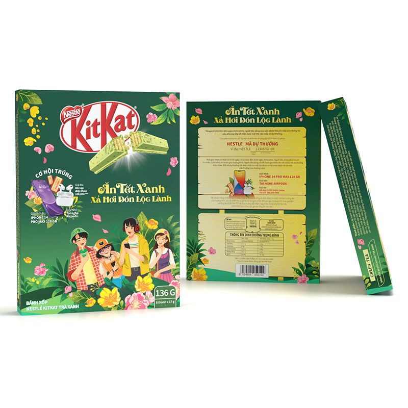 Bánh Xốp Nestlé KitKat Trà Xanh 136G (8 Thanh)
