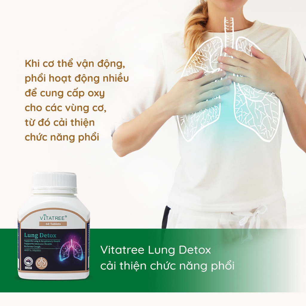 Viên Uống Thải Độc Phổi Vitatree Lung Detox Giảm Ho,Tăng Đề Kháng Cơ Thể 60 Viên của Úc