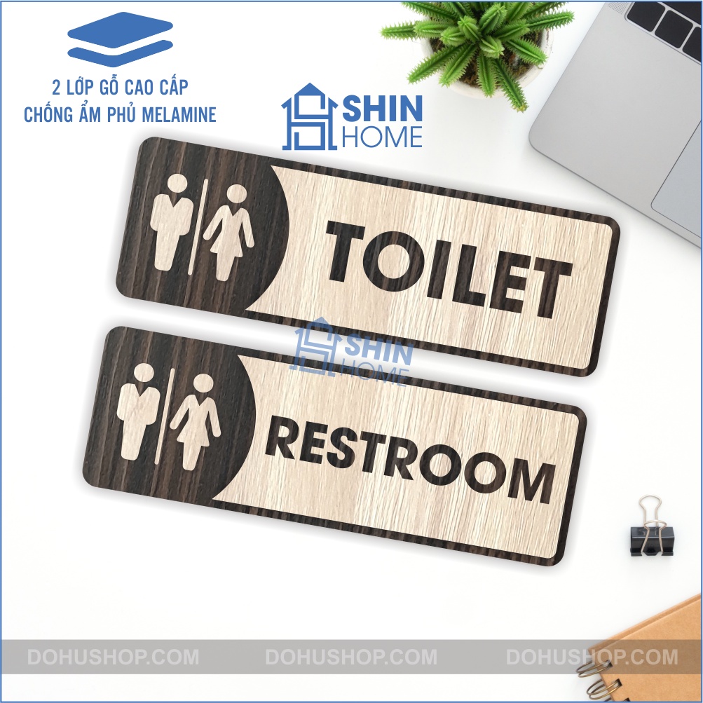 Bảng toilet gỗ - biển wc nam nữ vintage decor có sẵn keo dán phòng vệ sinh