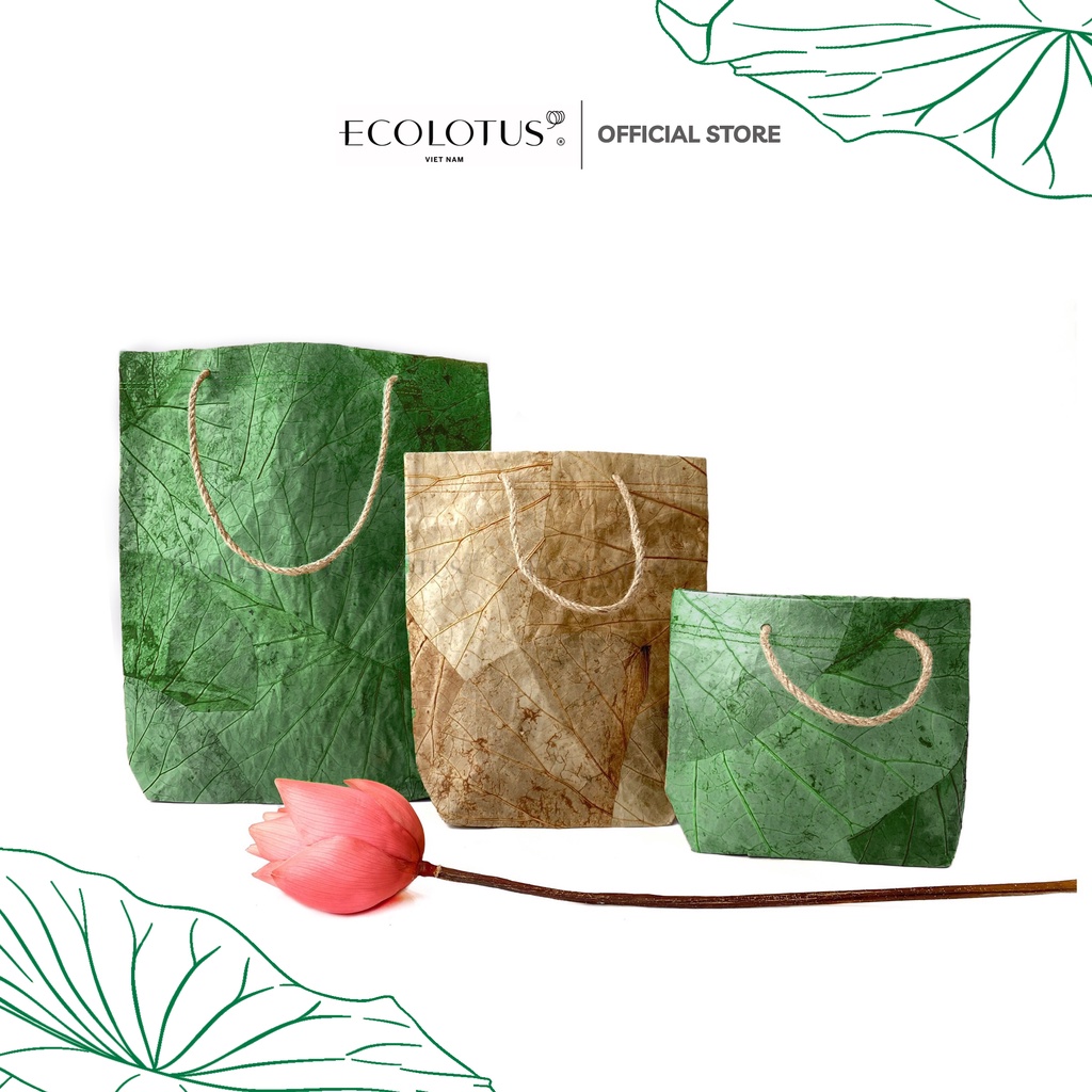 Túi Giấy Hoa Văn Lá Sen ECOLOTUS, Size 3, 35X32CM, Sản Phẩm Thiên Nhiên