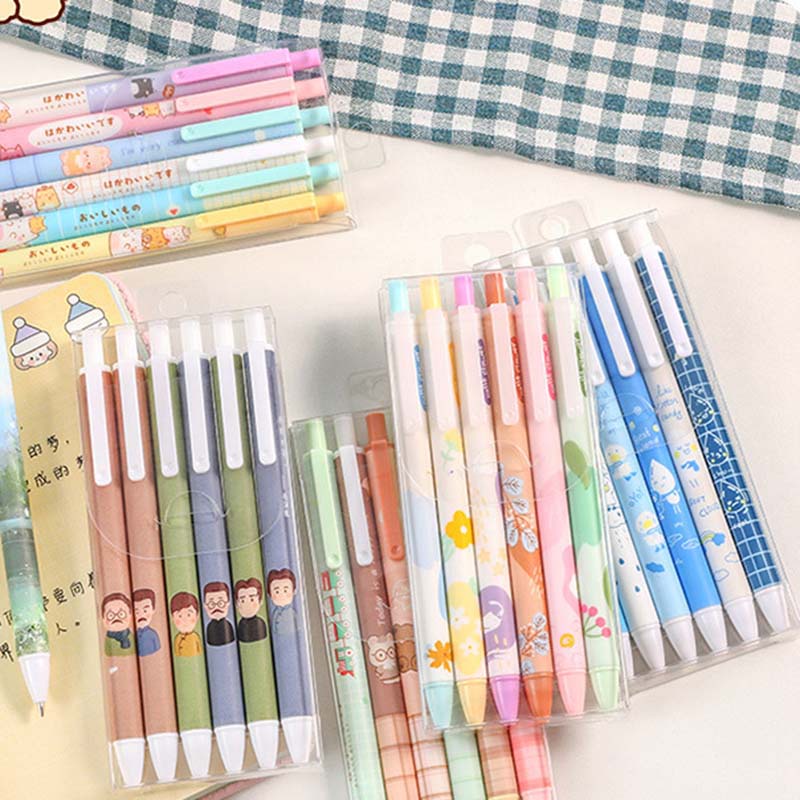 Set 6 Bút Mực Nước Ngòi 0.5mm Họa Tiết Hoạt Hình Sáng Tạo