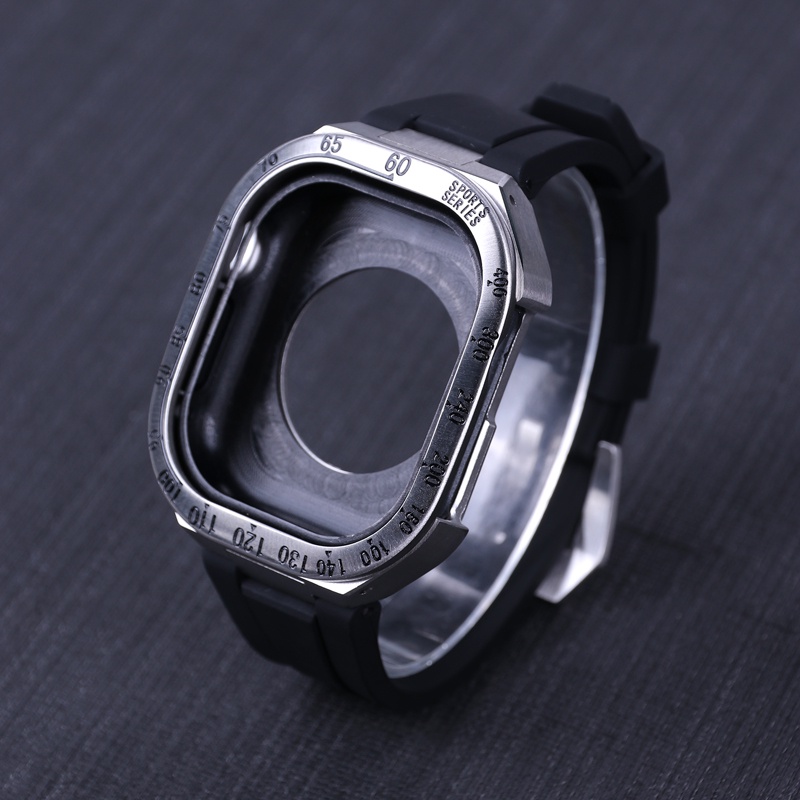 Khung Kim Loại Sang Trọng Cho + Set dây đeo silicon thích hợp cho Apple watch Ultra 49mm