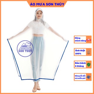Áo mưa choàng 1 mũ trong mờ Sơn Thủy, vải PVC dài rộng siêu dai chống nước tuyệt đối