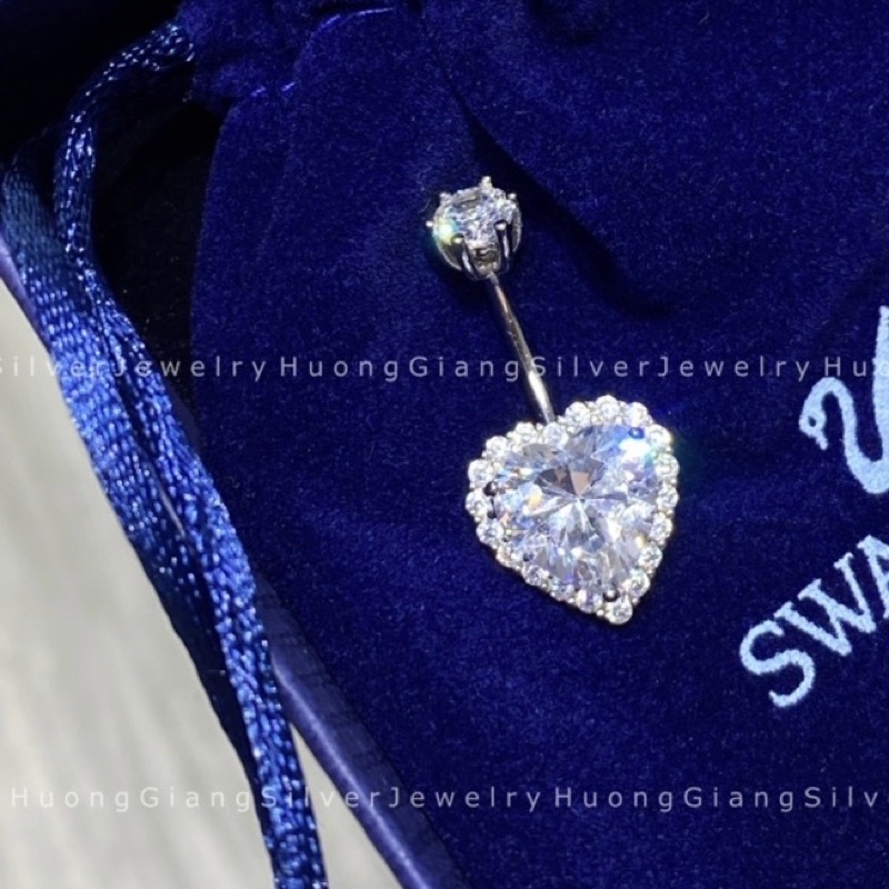 Khuyên rốn Bạc s925 Xi Kim Hình Đá Trái Tim - HuongGiangSilver