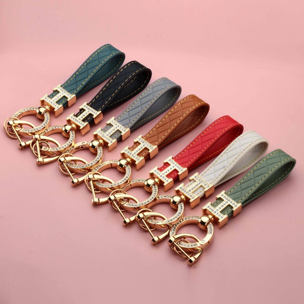 Móc Chìa Khóa Da Cao Cấp Đính Đá Nổi Bật Có Logo Chữ H Cho Xe Hơi