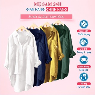 Áo sơ mi nữ dài tay form rộng bigsize kiểu tà lệch Mẹ Sam 24h chất liệu đũi tơ mềm nhẹ thoáng mát SMH.31