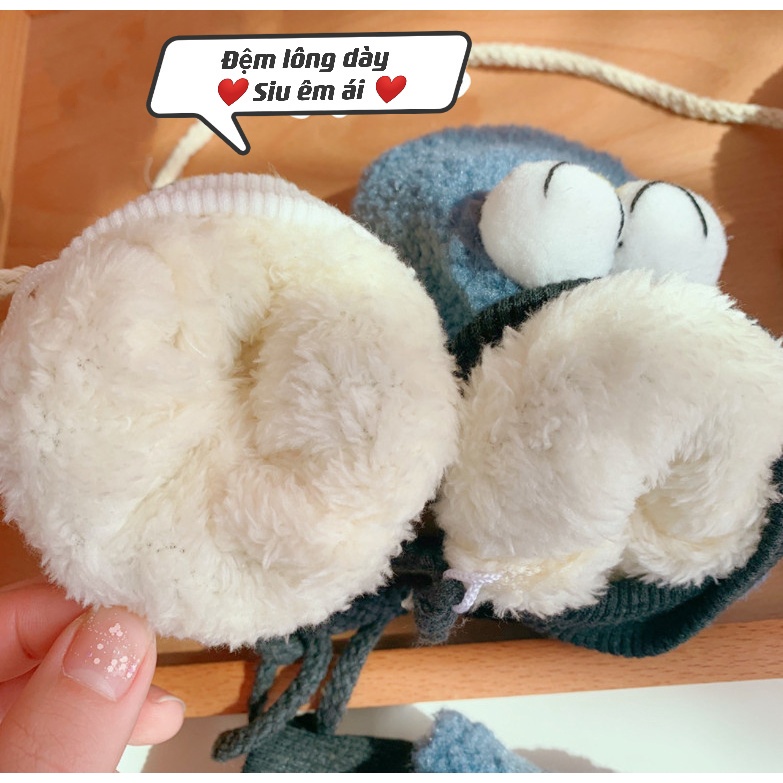 Găng Tay Nhung Lông Cừu Giữ Ấm Cổ Thêu Hình Gấu Dễ Thương HB HYJP2